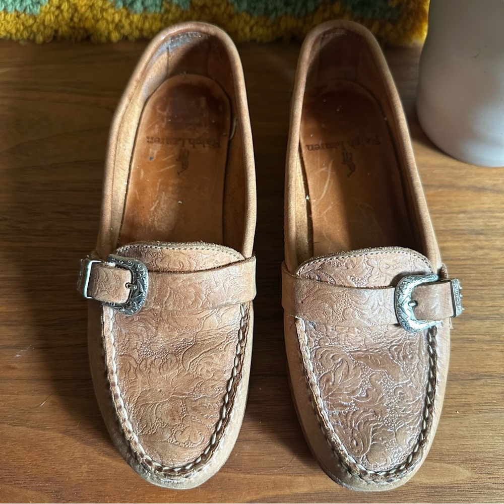 Vintage Ralph Lauren Southwestern Tan Leather Loafers Size 6.5